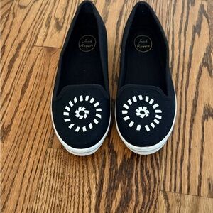 Jack Rogers Black Canvas Whipstitch Slip-On Sneakers - Size 9M